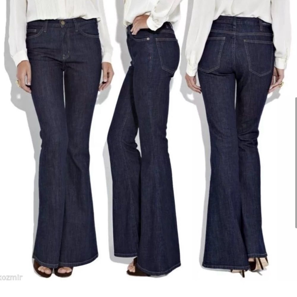 Current/Elliott The HighāRise Bell Wide Flare Denim Jeans Patriot Dark Wash